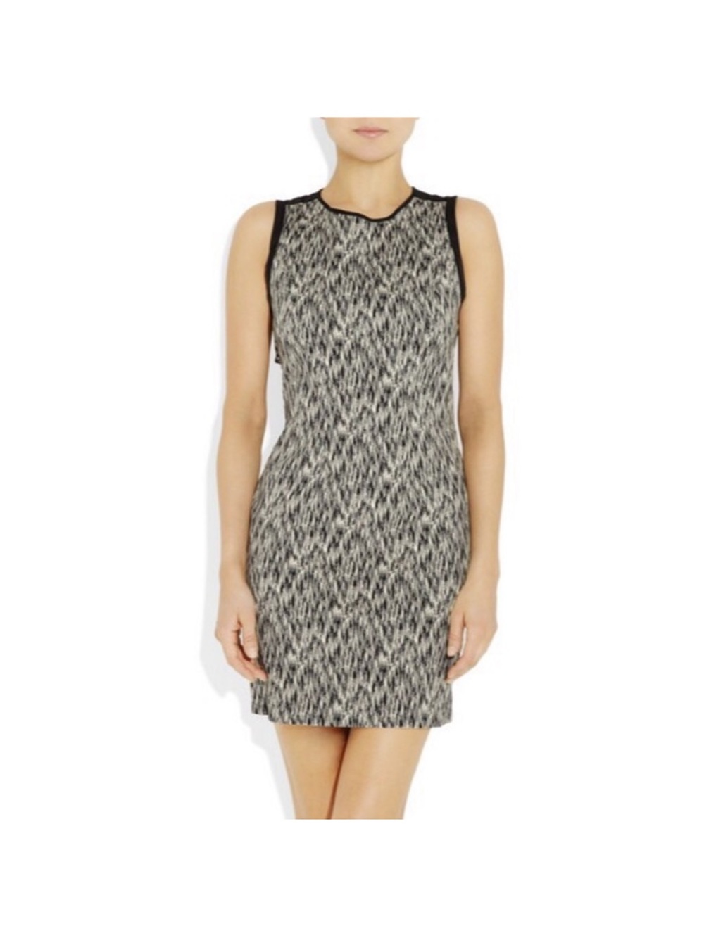 Sandro Sleeveless Black and Cream Patterned Sheath Dress open back size 3